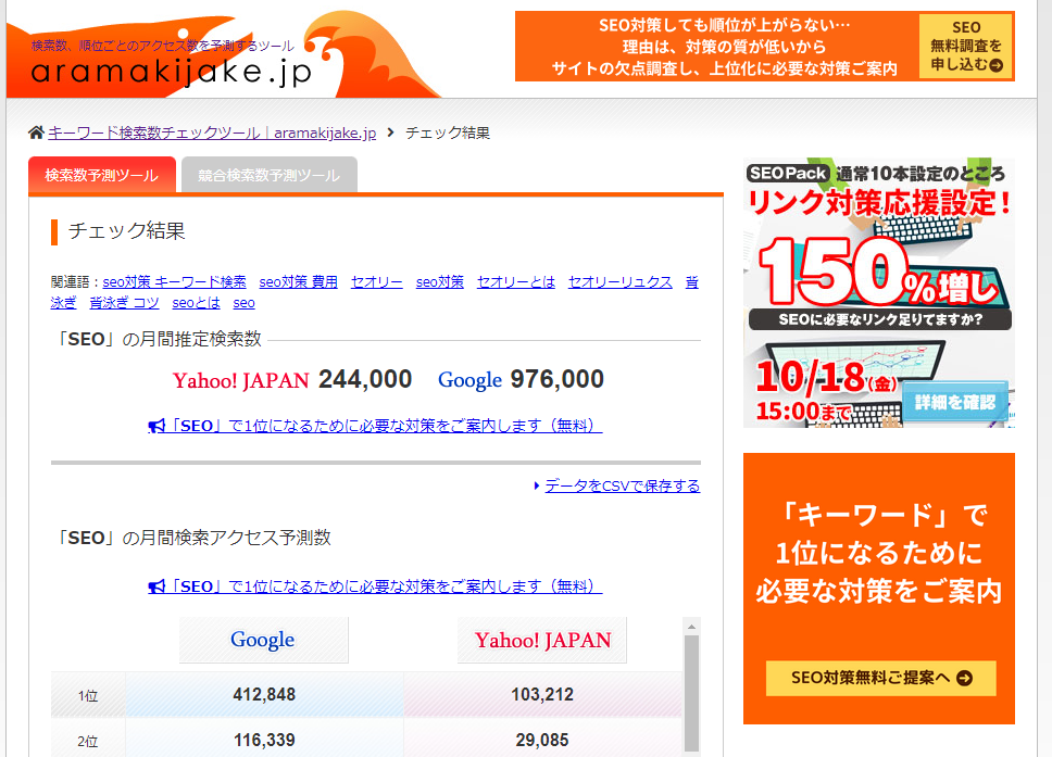 aramakijake.jpでの検索ボリュームの調べ方